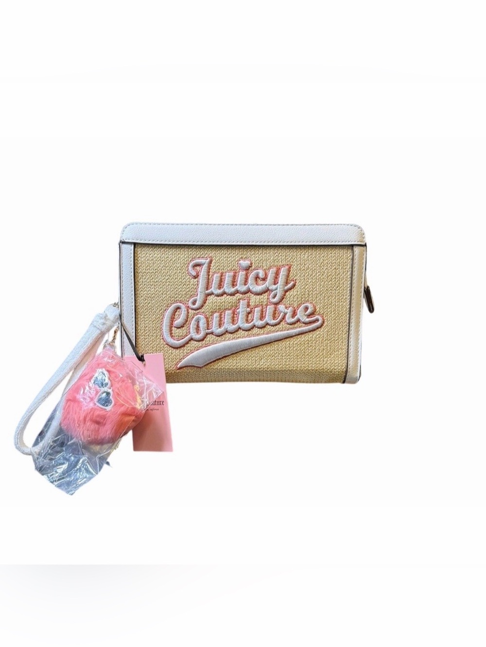 Juicy Couture Wristlet Zip Pouch in Natural Tan & White BNWT